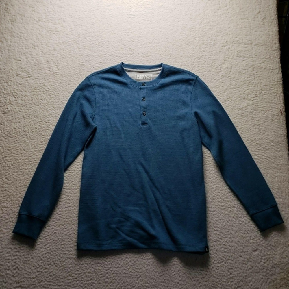 Eddie Bauer Shirt Mens Small Blue Long Sleeve Henley Thermal Tagless Tee